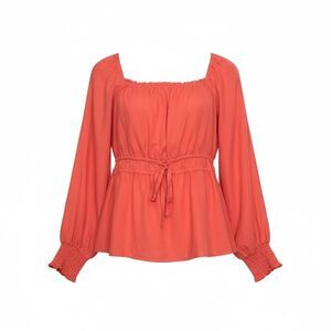 Ava & Viv Women Long Sleeve Peplum Boho Top Coral Orange Plus Size 3X Tie-Waist